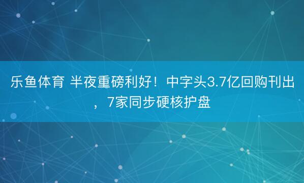 乐鱼体育 半夜重磅利好！中字头3.7亿回购刊出，7家同步硬核护盘