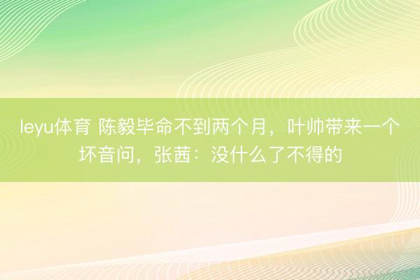 leyu体育 陈毅毕命不到两个月,叶帅带来一个坏音问,张茜:没什么了不得的